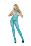 Lace bodystocking with open bust and crotch.