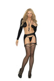 Fishnet thigh hi with lace and opaque garter belt.