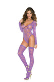 Sheer long sleeve hexagon pattern teddy and matching stockings.