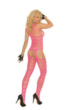 Vertical striped suspender bodystocking.