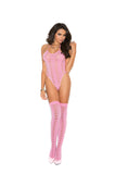 Opaque halter neck teddy and stockings with mesh heart burnout detail.