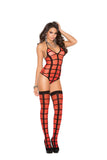 Sheer striped pattern teddy and matching stockings.