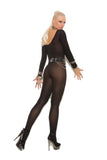 Opaque long sleeve bodystocking with open 
crotch.