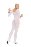 Opaque long sleeve bodystocking with open 
crotch.
