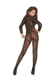 Deep V long sleeve bodystocking with open crotch.