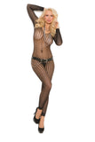 Long sleeve crochet footless bodystocking with open crotch.