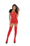 Opaque suspender bodystocking with cut out heart detail.