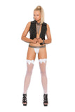 Fishnet thigh hi with satin bow.