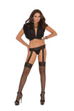 Diamond net thigh hi with lace top and attached lace garter belt.