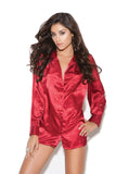 Charmeuse satin long sleeve sleep shirt with button front.