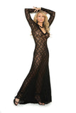 Long sleeve lace gown with deep V front.