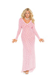 Long sleeve lace gown with deep V front.