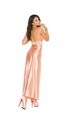 Lace and charmeuse halter neck gown.