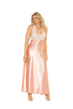 Lace and charmeuse halter neck gown.