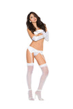 Stretch satin garter belt with adjustable garters.