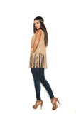 Faux suede vest with fringe detail.