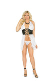 Mesh halter neck babydoll with lace up satin front and matching g-string.
