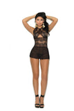 Lace babydoll features keyhole front, tie neck and a mesh bottom. Matching g-string included.