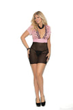 Mesh babydoll with empire waist features embroidered deep V neckline. Matching g-string included.