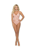 Lace teddy with adjustable straps and hook and eye back closure. Eyelash lace side detail.