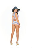 Opaque cami top and matching booty shorts with ruched back.