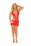 Deep V lycra and net halter neck mini dress with ruched back.