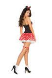 Miss Mouse - 3 pc. costume includes mini dress, head piece and leg garter.