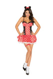 Miss Mouse - 3 pc. costume includes mini dress, head piece and leg garter.