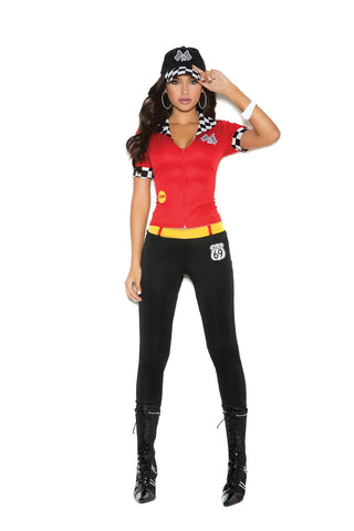 High Octane Honey - 3 pc. costume includes short sleeve top with zipper, pants and hat.
