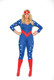 American Hero - 3 pc. costume includes long sleeve jumpsuit, wrist band and head piece.