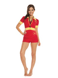 Beach Patrol - 4 pc. costume includes one piece swimsuit, booty shorts, zip front short sleeve jacket and whistle.