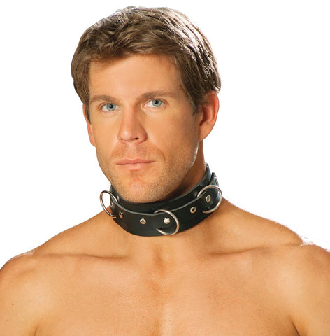 Men's leather collar with O rings and nail heads.