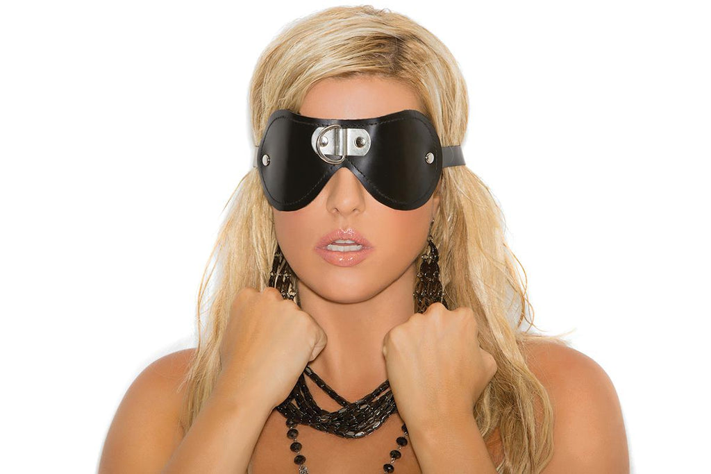 Leather blindfold with D ring detail. *Available Boxed