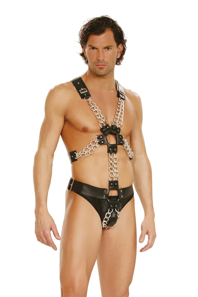 Leather adjustable harness with chains. Unisex.