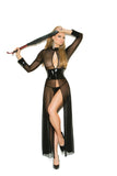 Mesh and vinyl long sleeve gown with adjustable hook and eye back closure. Matching g-string included.