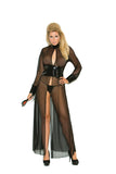 Mesh and vinyl long sleeve gown with adjustable hook and eye back closure. Matching g-string included.